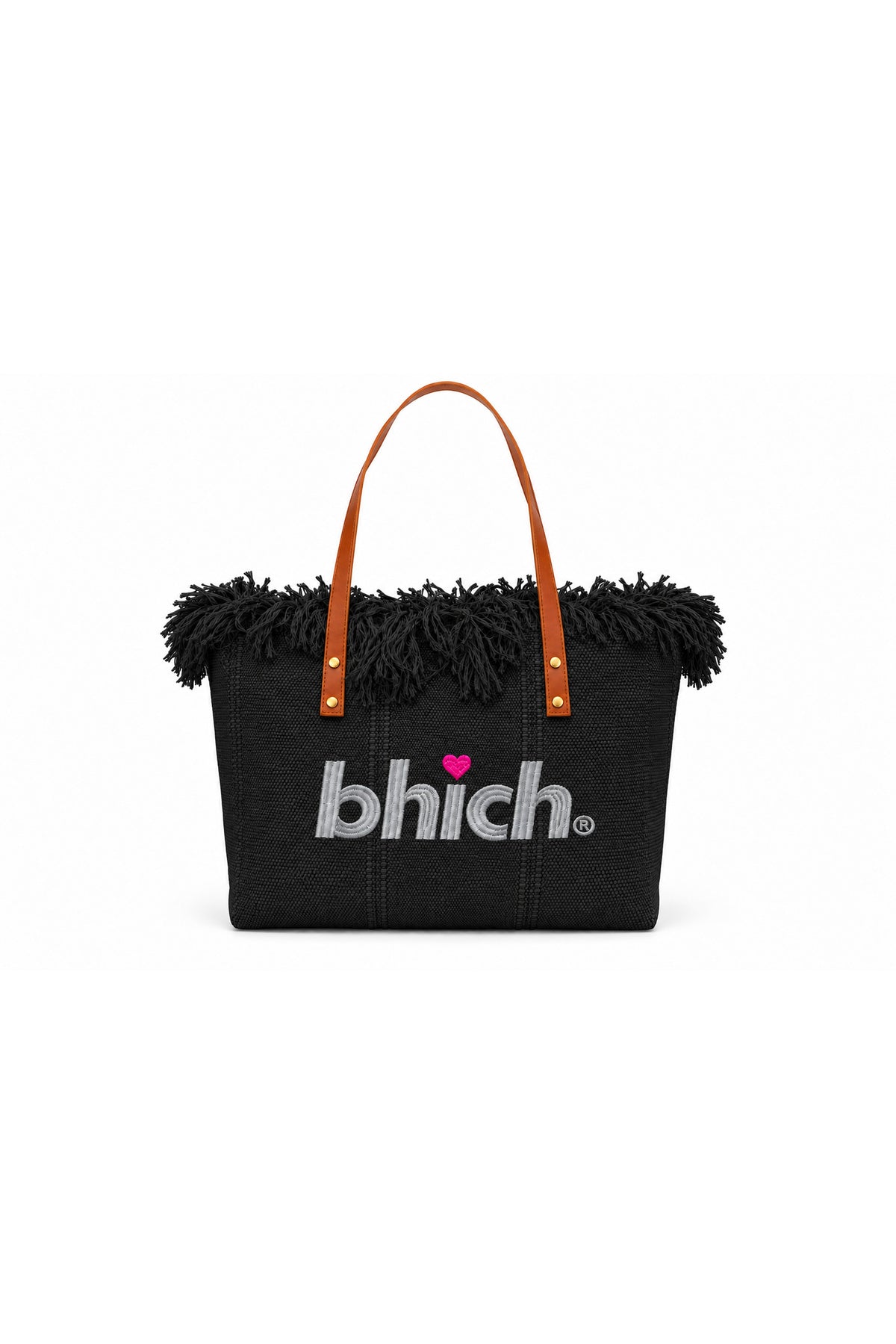 Tassel Tote with Grey Logo - White