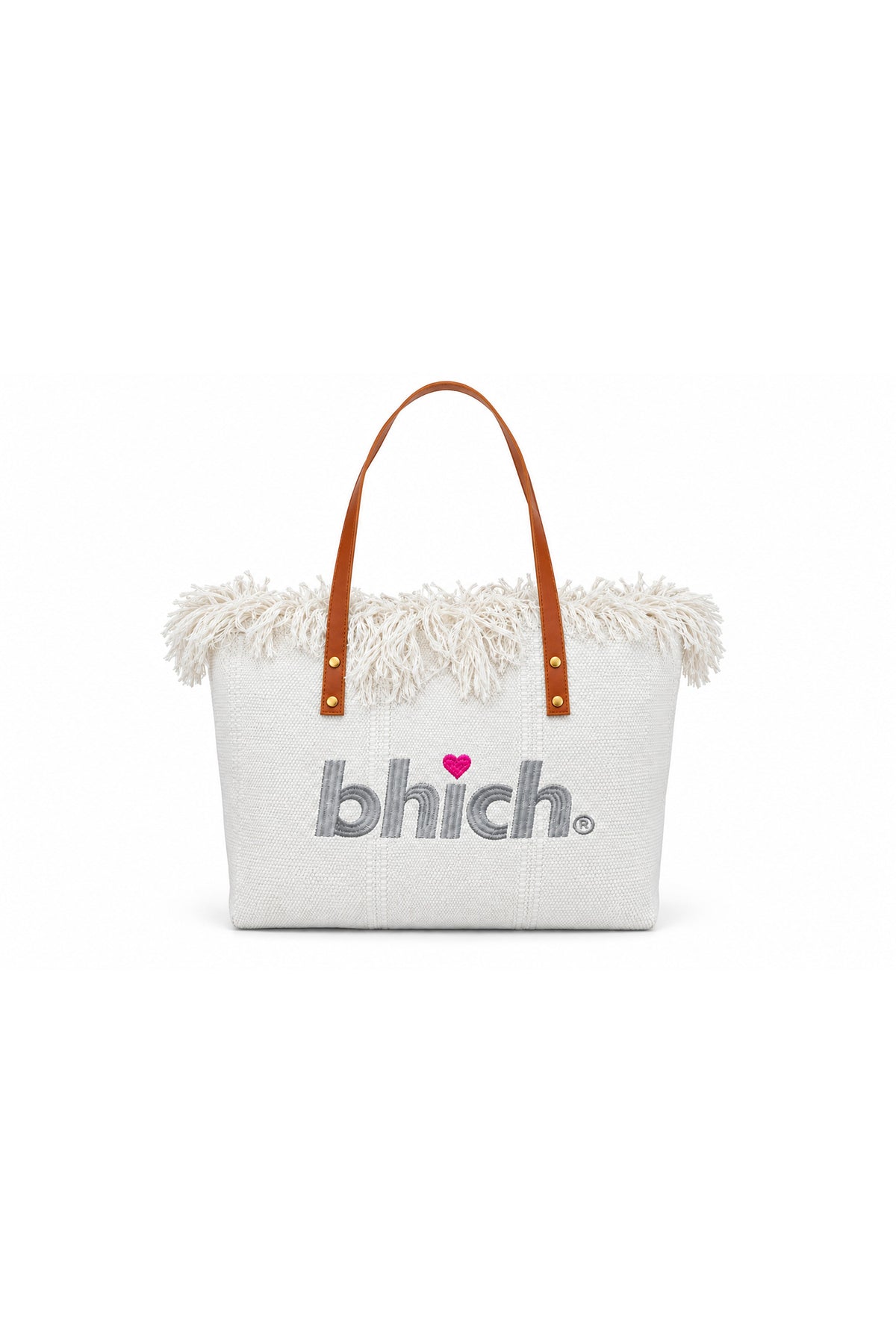 Tassel Tote with Grey Logo - White
