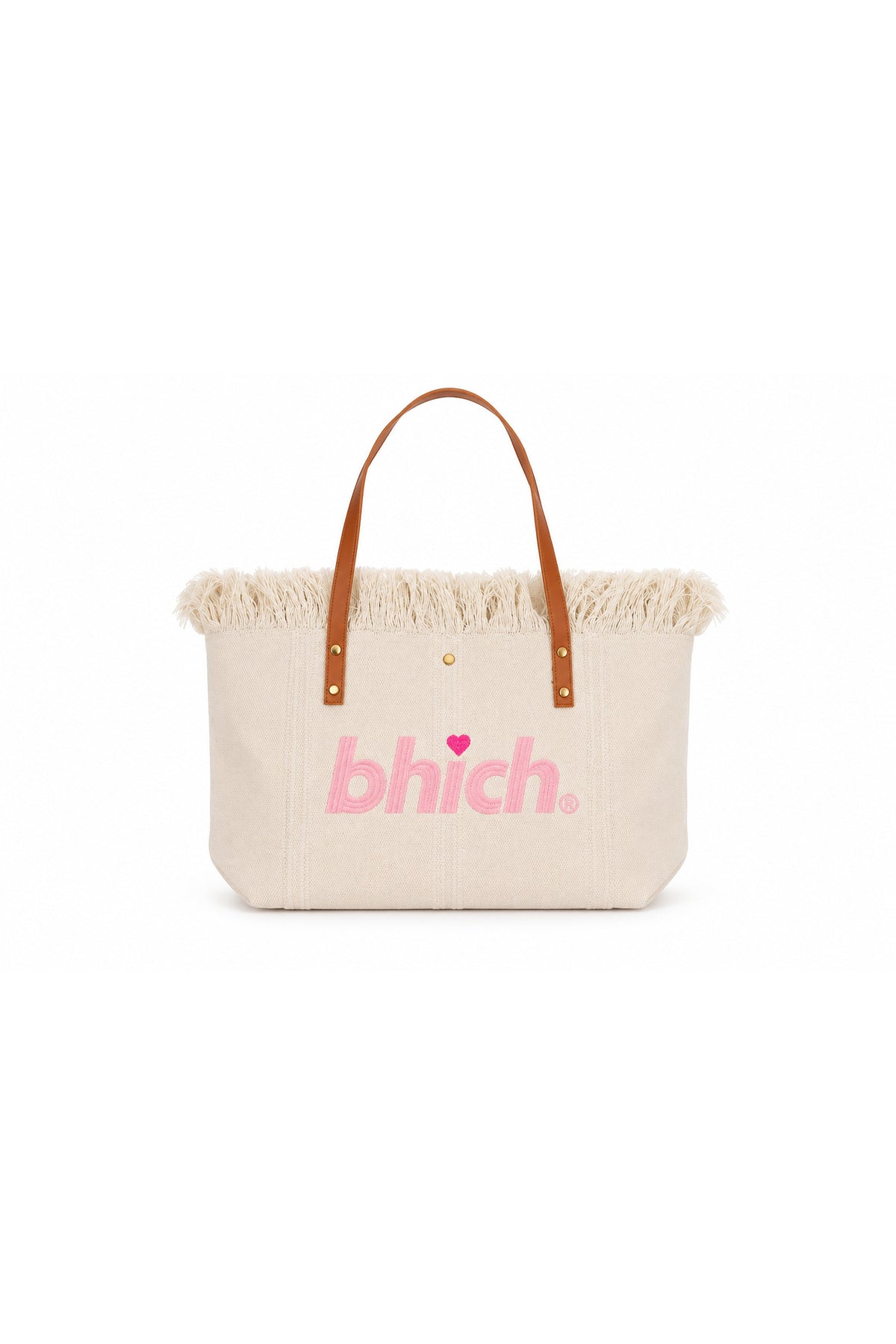 Tassel Tote with Pink Logo - White